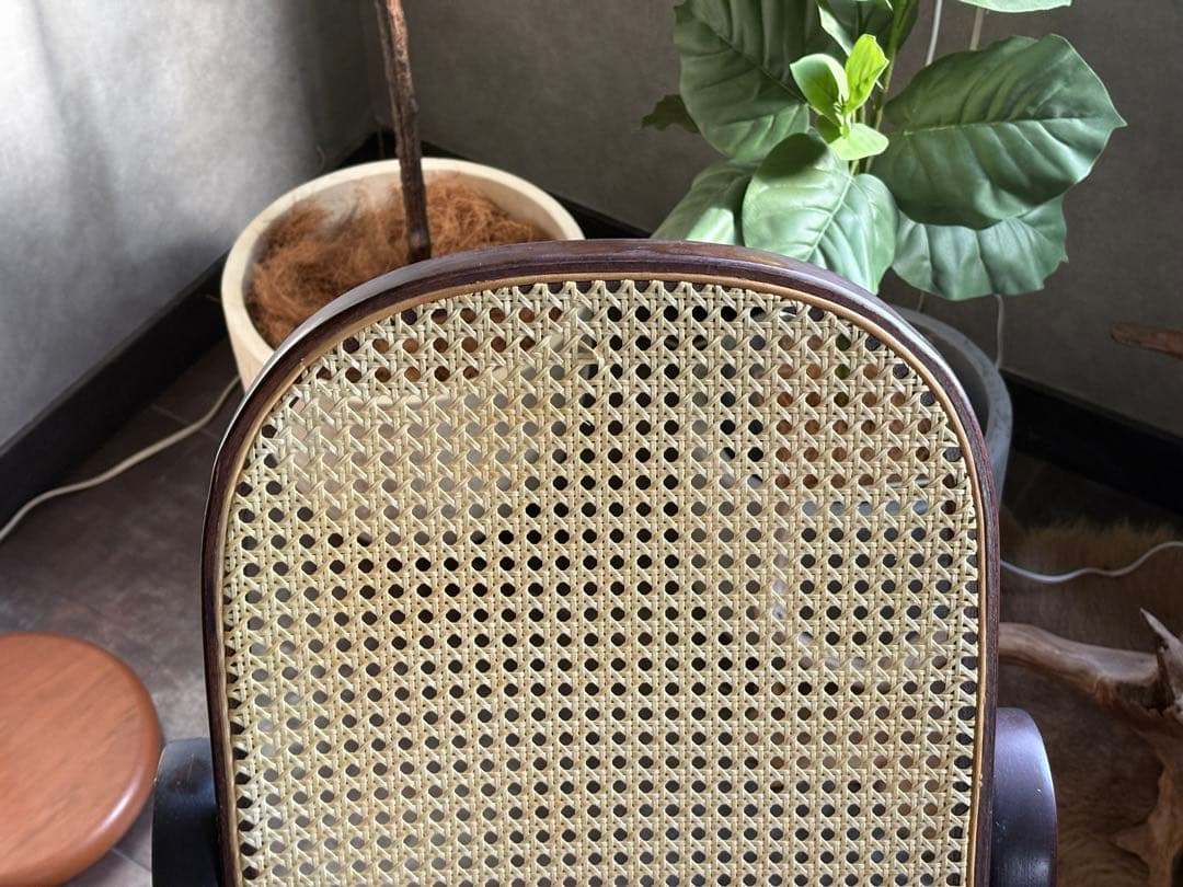 希少　ラタン　ロッキングチェア　背もたれ　カゴメ編み　ヴィンテージ　SG