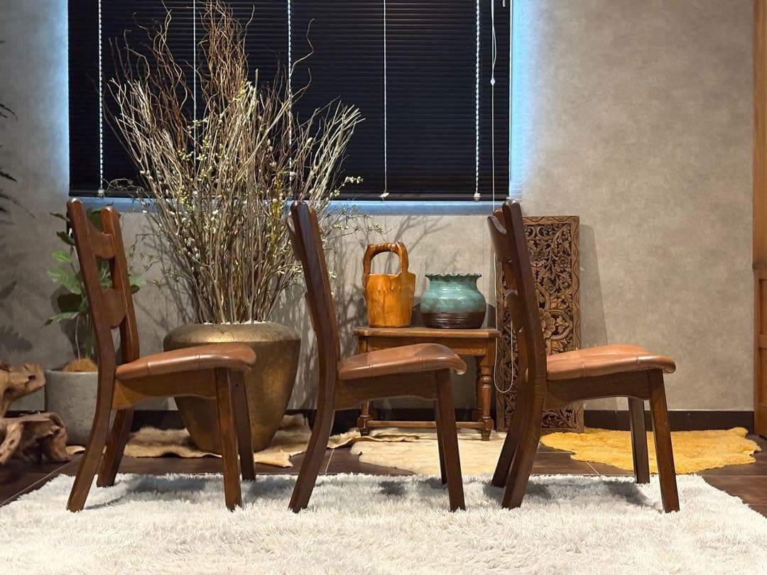 オーク材　アンティーク　ビンテージ　レザーチェア　ダイニングセット　RH