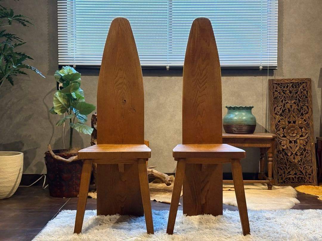 ② 希少　レトロ　無垢材　ヴィンテージ　カフェ　店舗什器　ハイバックチェア　nY