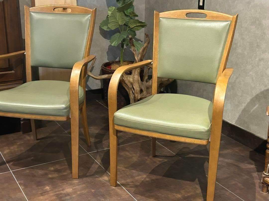 カリモク家具　karimoku アームチェア　グリーンレザー　ヴィンテージ　SZ