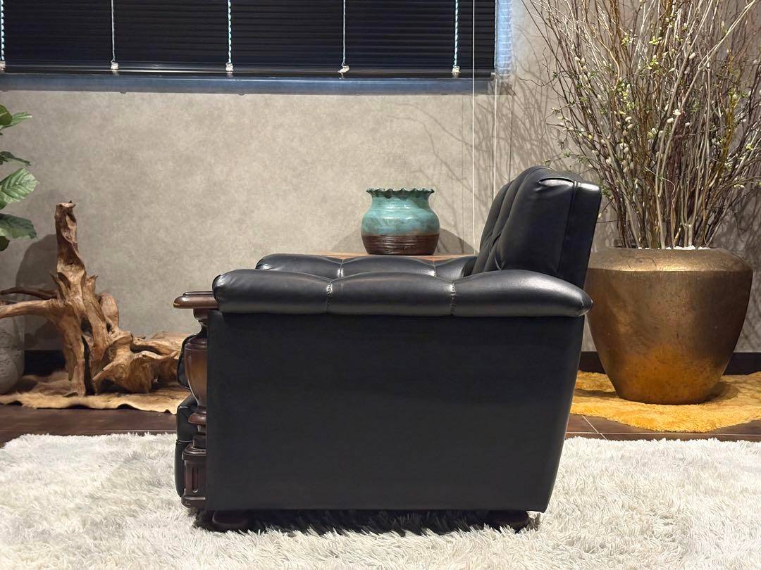 ②karimoku カリモク　レザーソファ　本革　リベット打ち　アンティーク　G