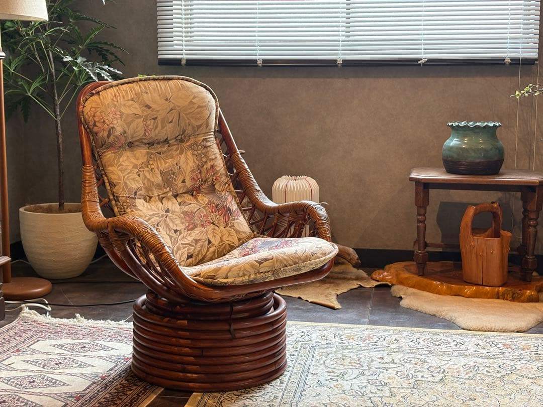 KOIZUMI ラタン回転チェア　リゾートチェア　籐　ソファ　レトロ家具　IG