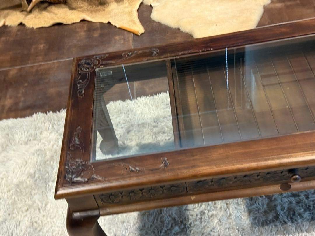 アジアン　クラシック　ヴィンテージ　猫脚　センターテーブル　引き出し付　YZ