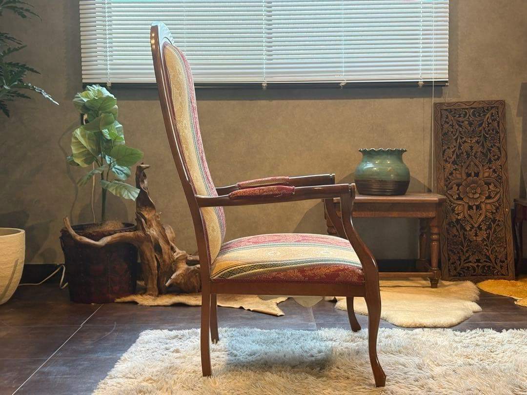 希少　クラシック　ストライプ　ヨーロピアン　鋲打ち　アームチェア　リベット　SZ