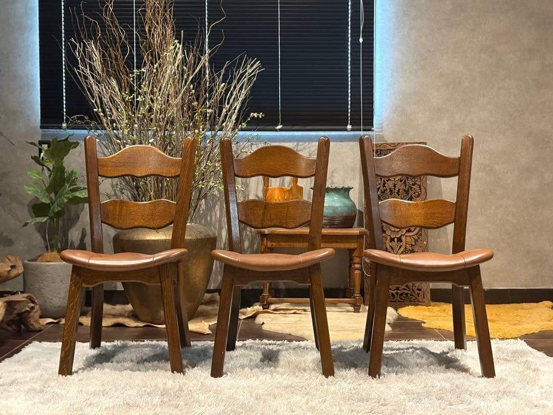 オーク材　アンティーク　ビンテージ　レザーチェア　ダイニングセット　RH