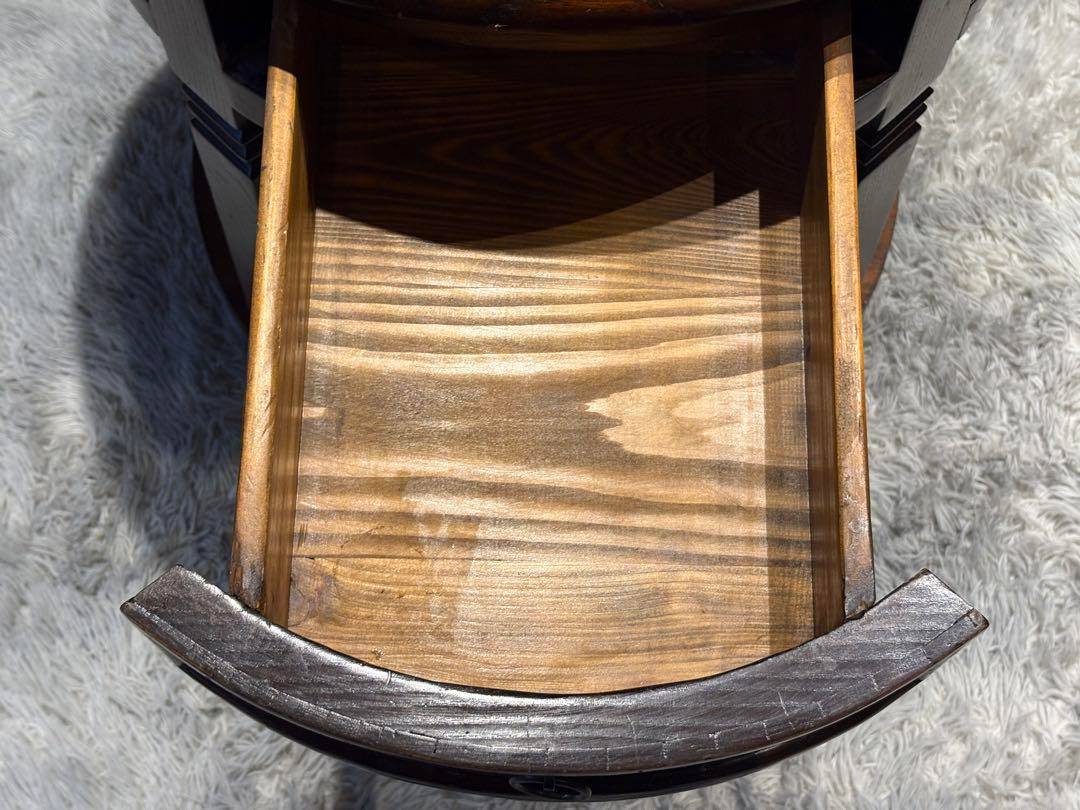 無垢材　アンティーク　コンソール　円形　サイドテーブル　ナイトテーブル　SG