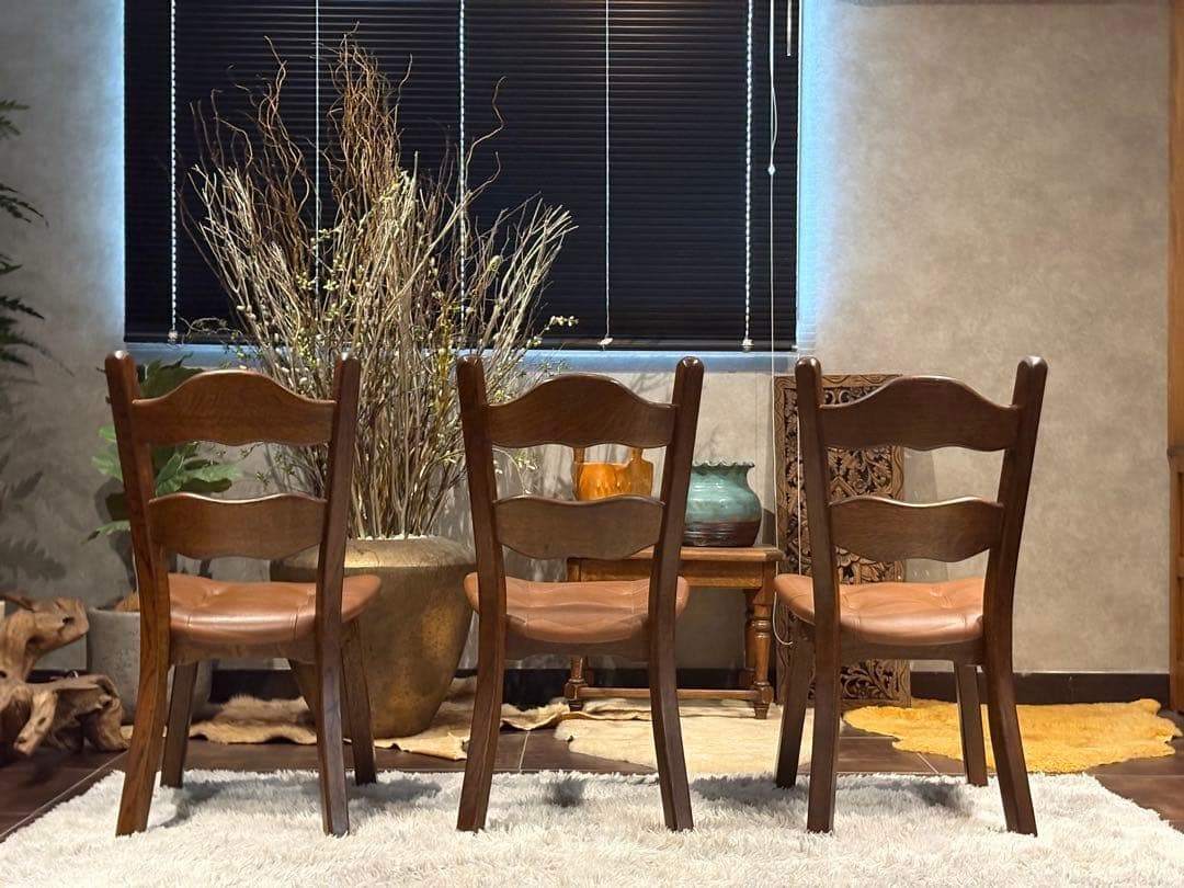 オーク材　アンティーク　ビンテージ　レザーチェア　ダイニングセット　RH