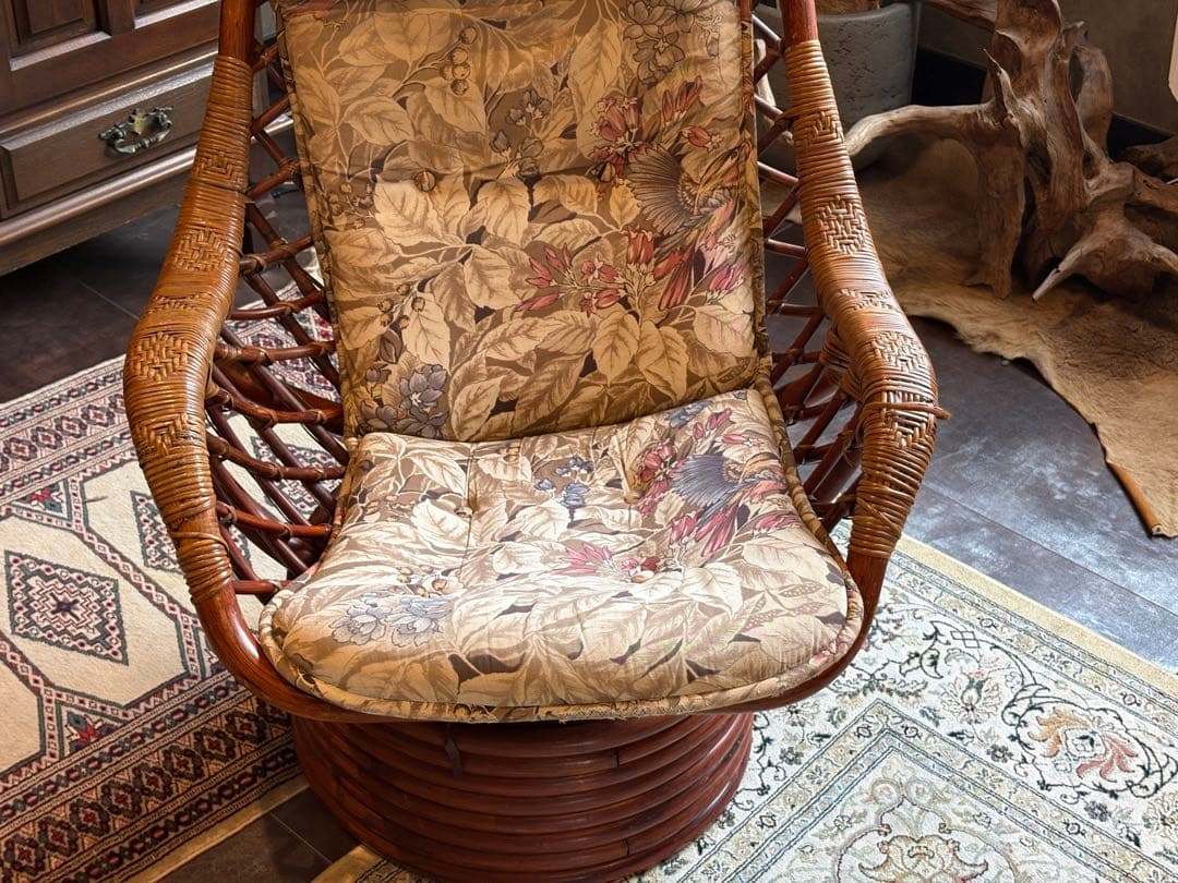 KOIZUMI ラタン回転チェア　リゾートチェア　籐　ソファ　レトロ家具　IG