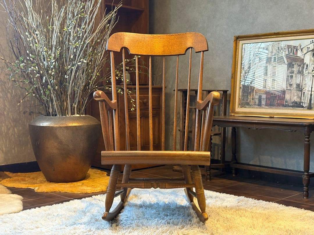 ①飛騨産業 キツツキマーク ロッキングチェア ダイニングチェア ビンテージ nG