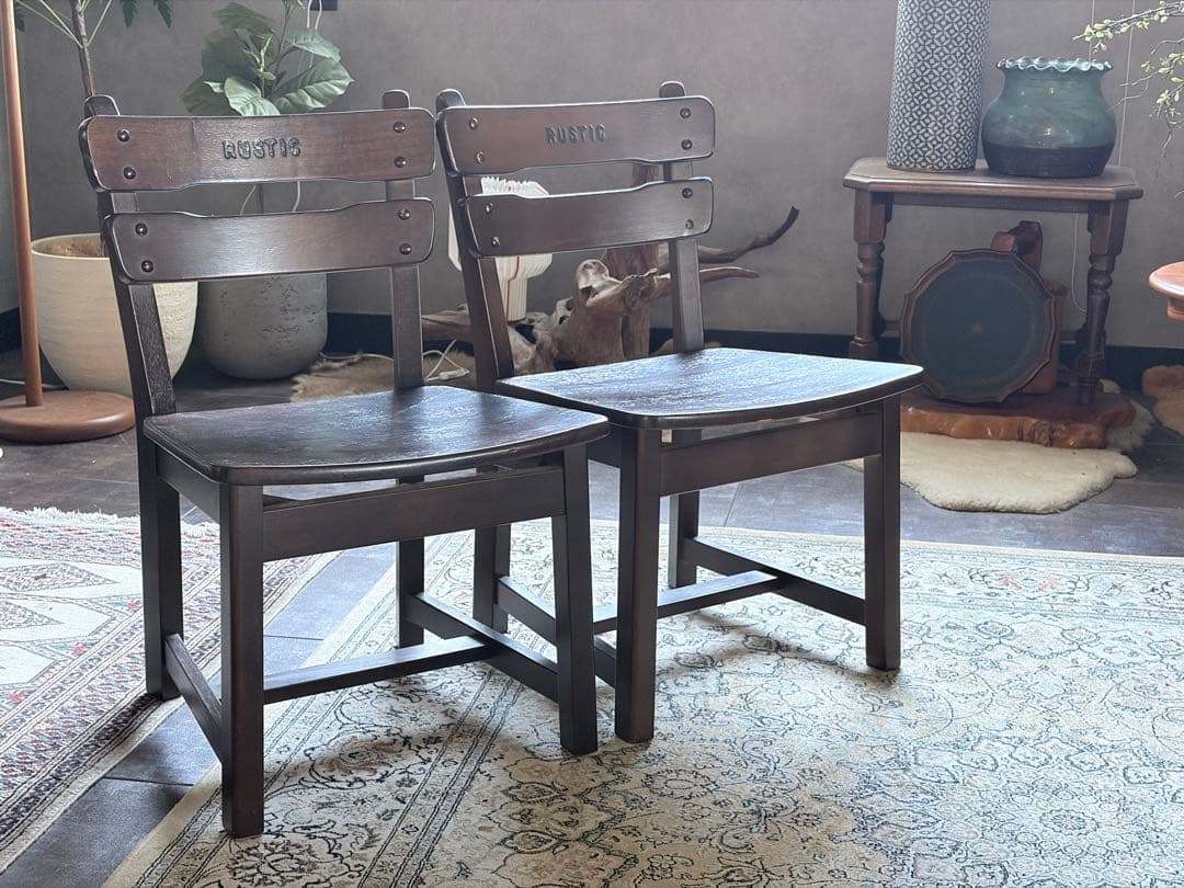 カリモク　ルスティック　RUSTIC レトロ　ビンテージ　チェア　2脚セット　H