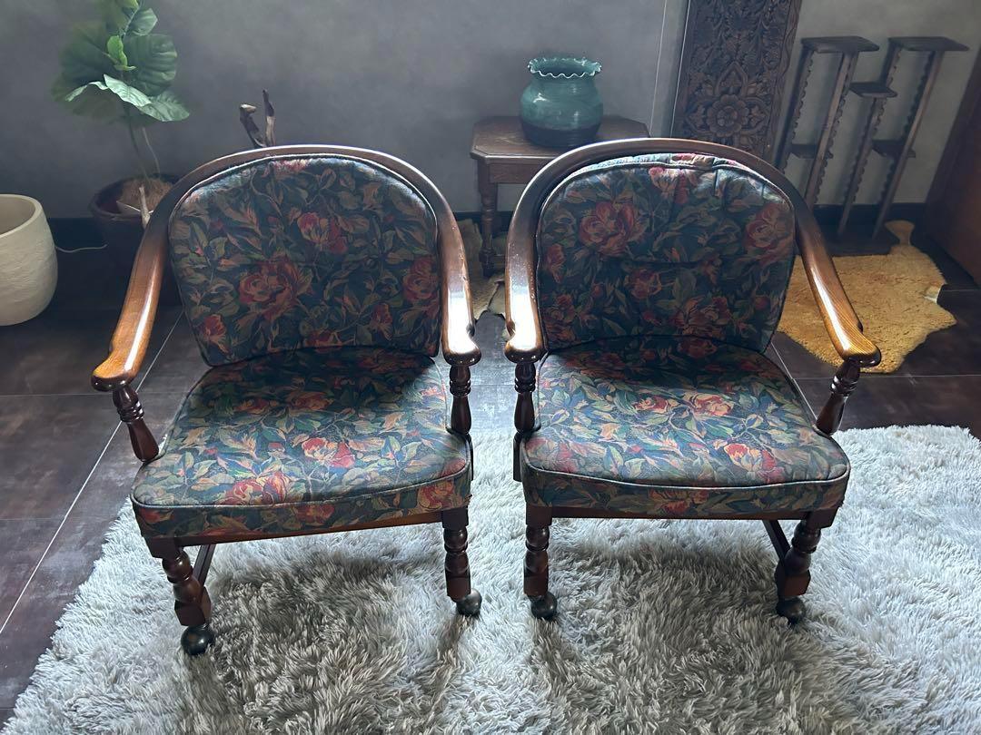 ①カリモク karimoku アームチェア　ヴィンテージチェア　2脚セット　GZ