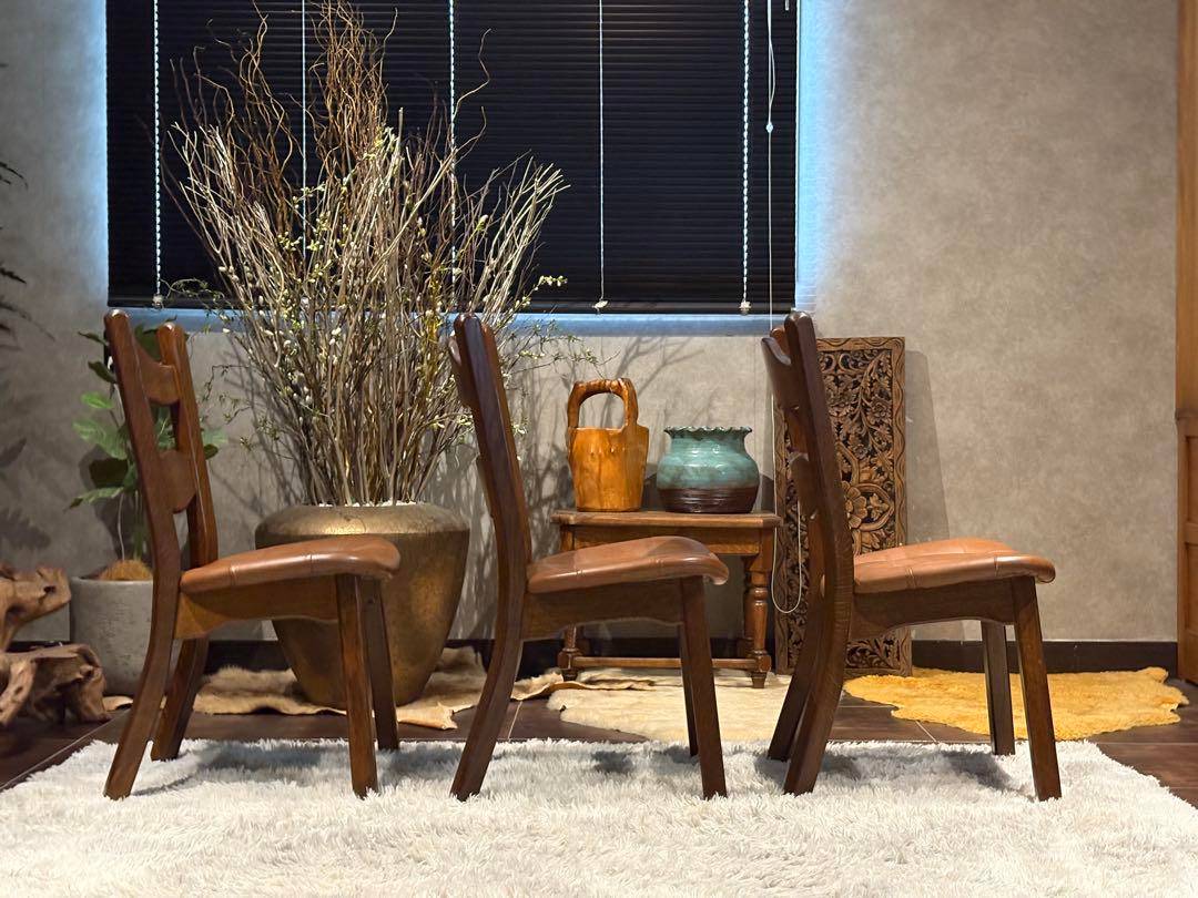 オーク材　アンティーク　ビンテージ　レザーチェア　ダイニングセット　RH