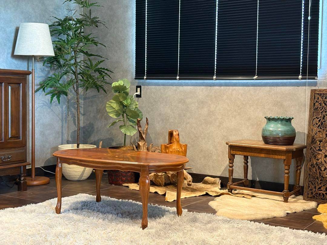 サイドテーブル　レトロ　ローテーブル　センターテーブル　象嵌　クラシック　SZ