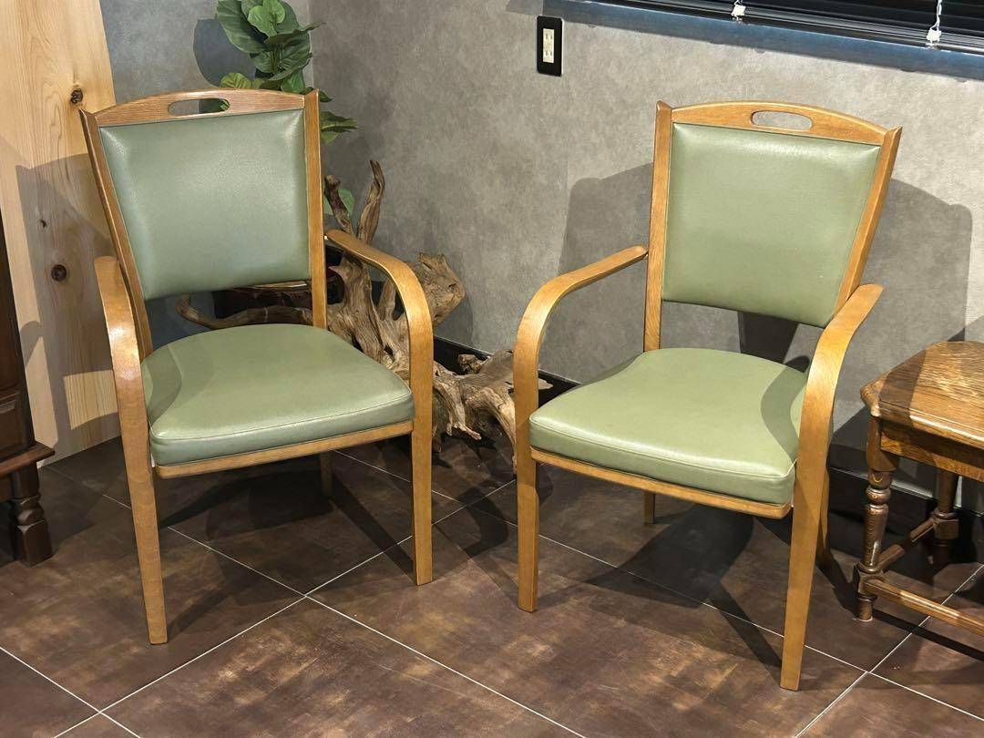 カリモク家具　karimoku アームチェア　グリーンレザー　ヴィンテージ　SZ