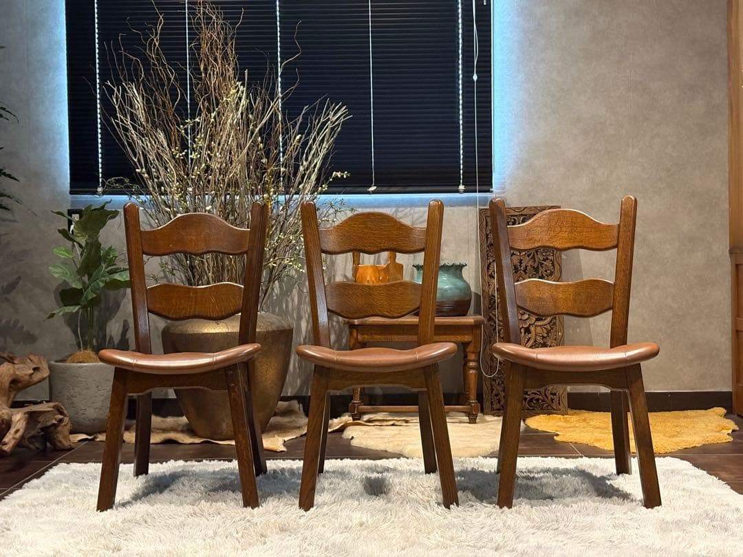 オーク材　アンティーク　ビンテージ　レザーチェア　ダイニングセット　RH