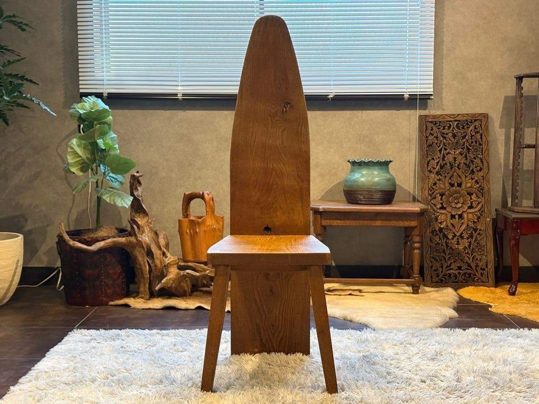 ③ 希少　レトロ　無垢材　ヴィンテージ　カフェ　店舗什器　ハイバックチェア　In