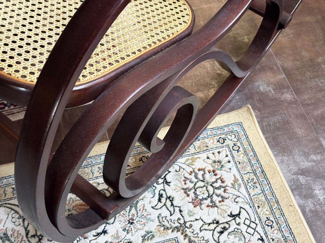 希少　ラタン　ロッキングチェア　背もたれ　カゴメ編み　ヴィンテージ　SG