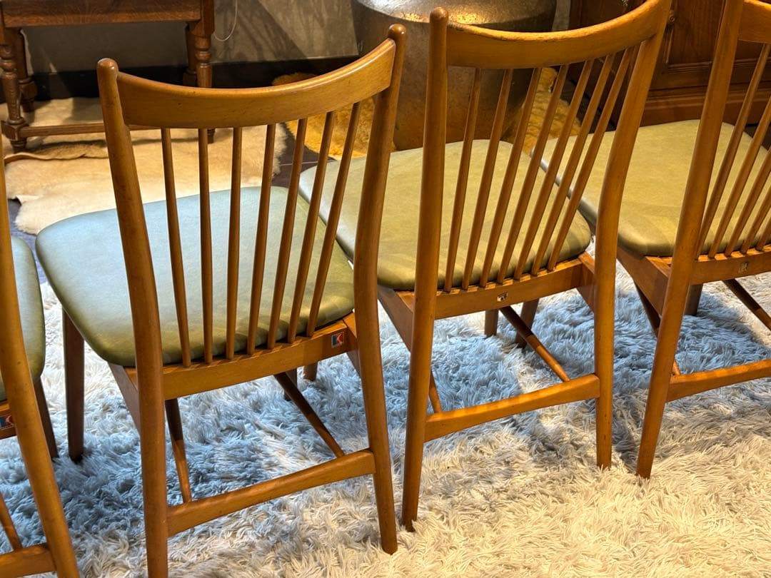 レトロ　飛騨産業 キツツキマーク ビンテージ　スポークチェア　4脚セット　Sn