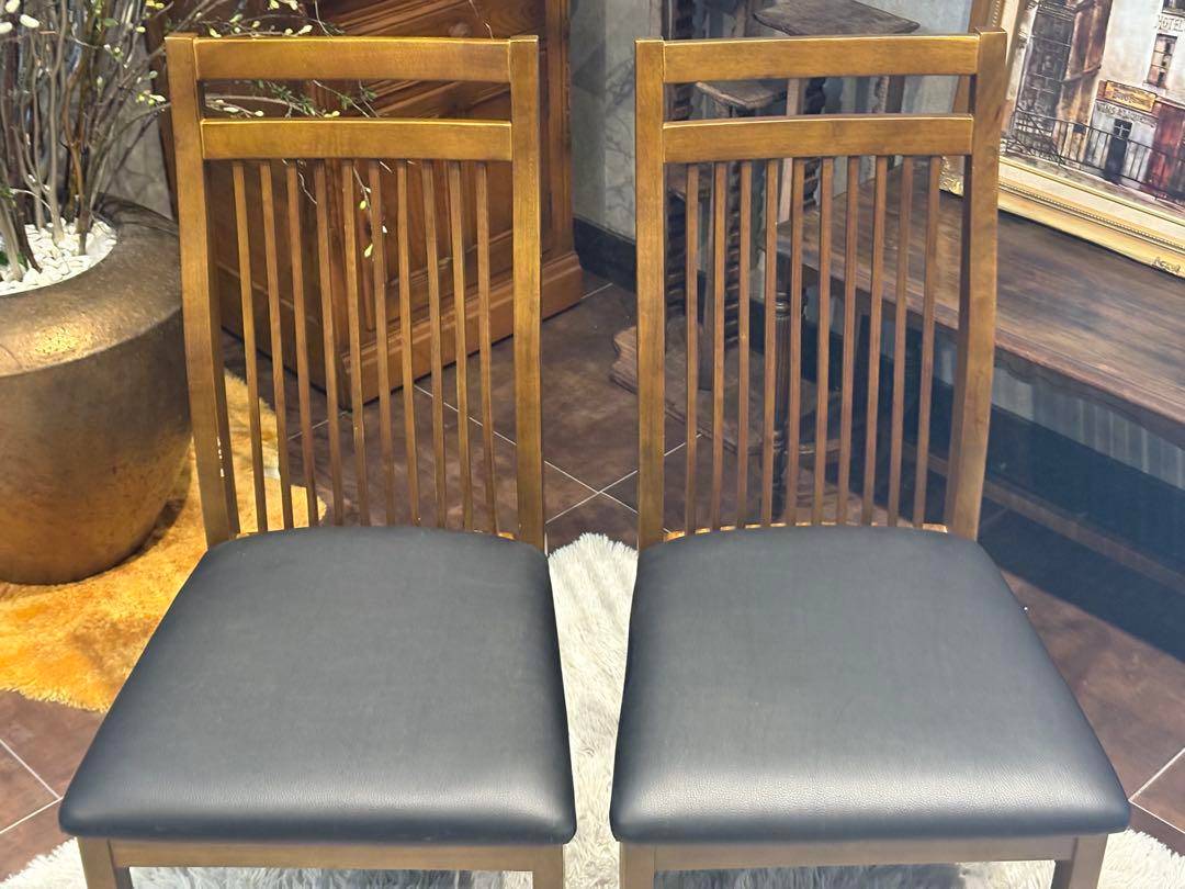 IDC 大塚家具 ダイニング リビングチェア ブラックレザー ビンテージ H