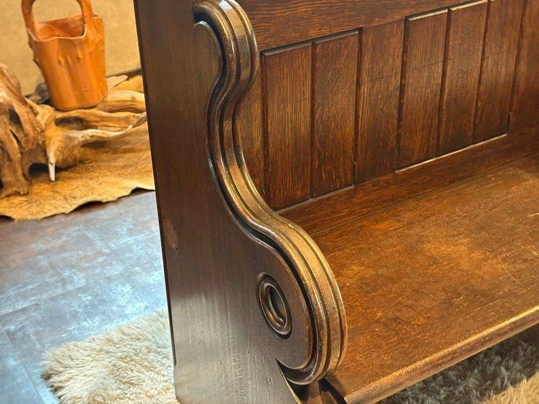 希少　アメリカ製　オーク材　チャーチベンチ　ヴィンテージ　アンティーク　HR