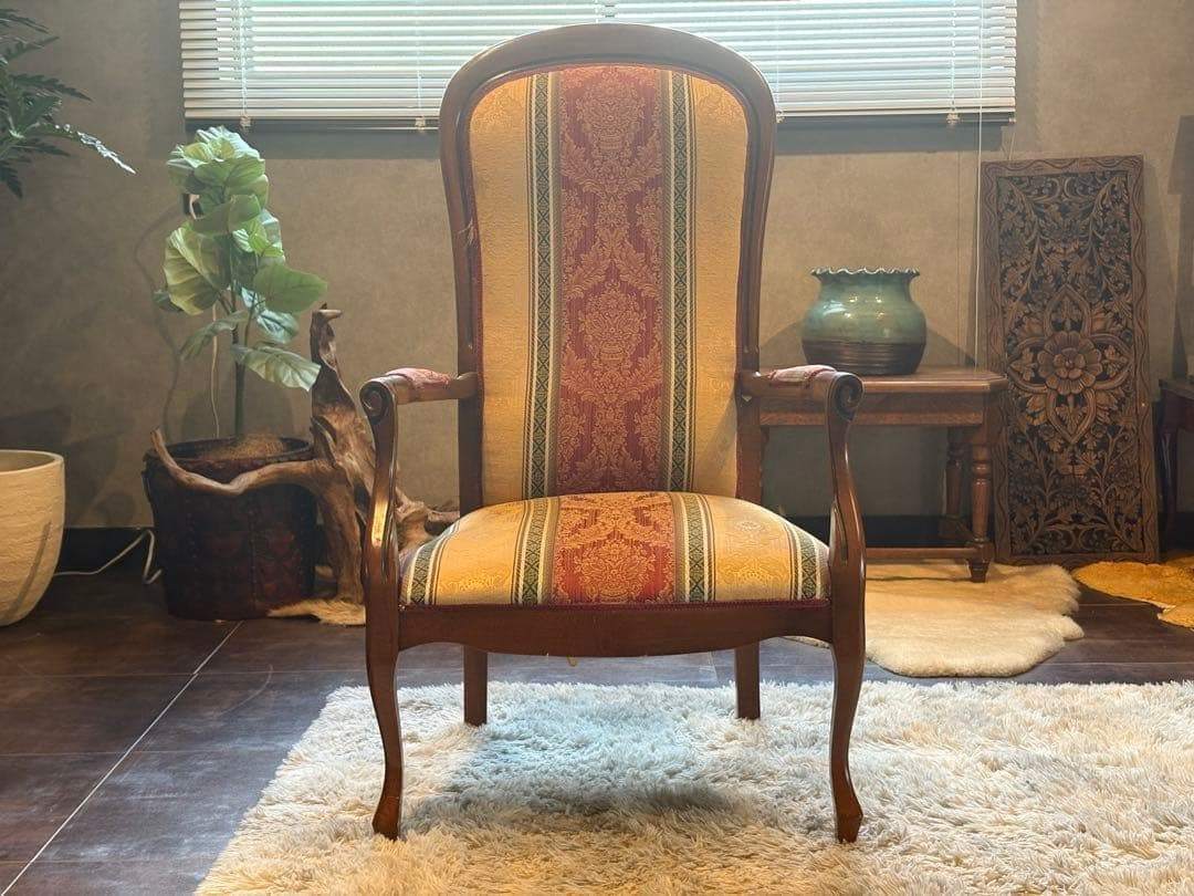 希少　クラシック　ストライプ　ヨーロピアン　鋲打ち　アームチェア　リベット　SZ