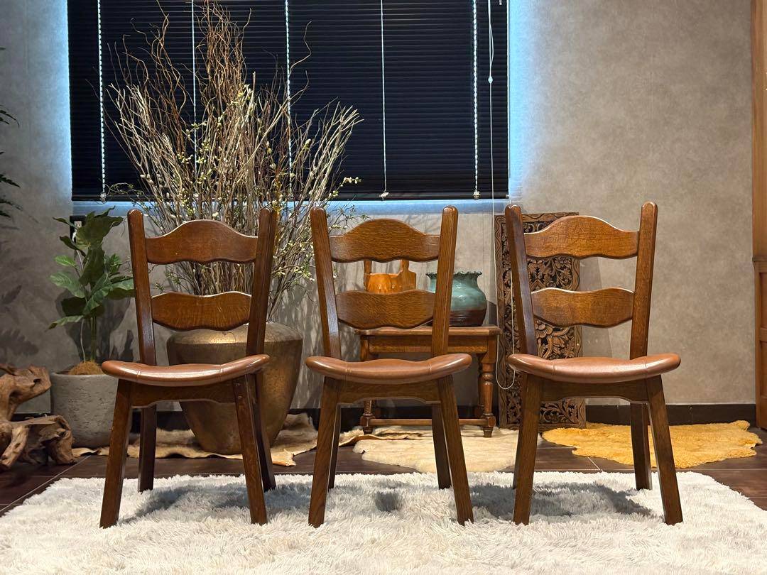 オーク材　アンティーク　ビンテージ　レザーチェア　ダイニングセット　RH