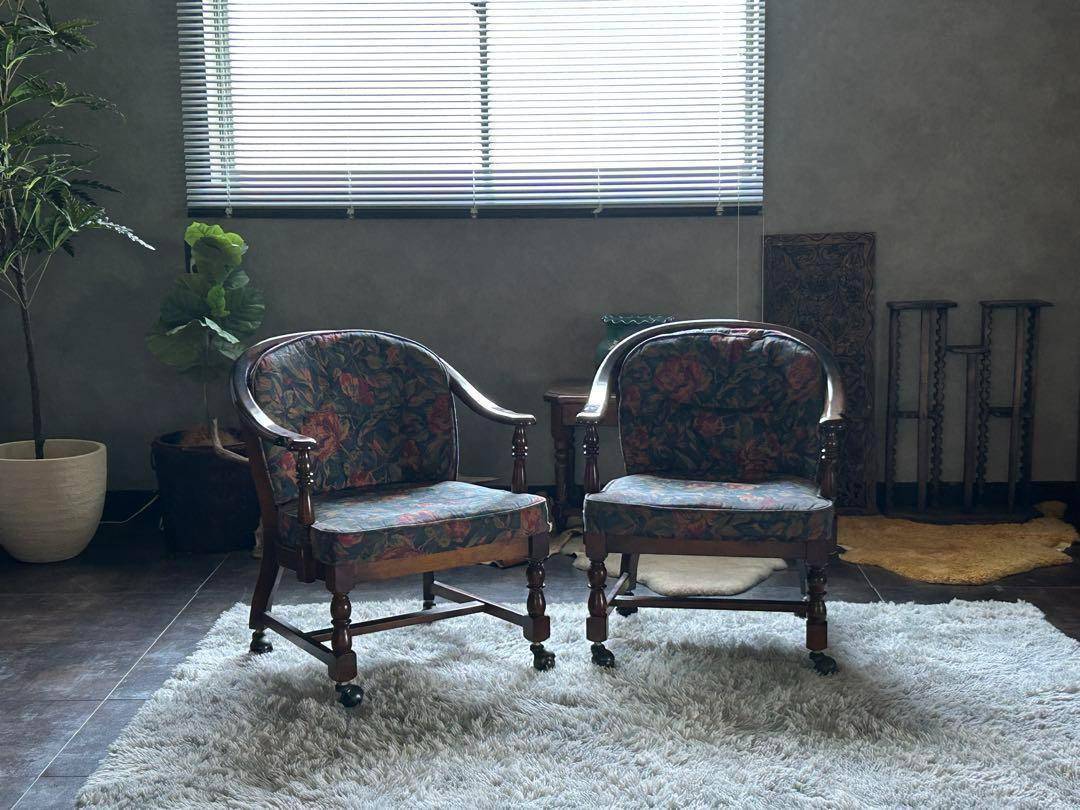 ①カリモク karimoku アームチェア　ヴィンテージチェア　2脚セット　GZ