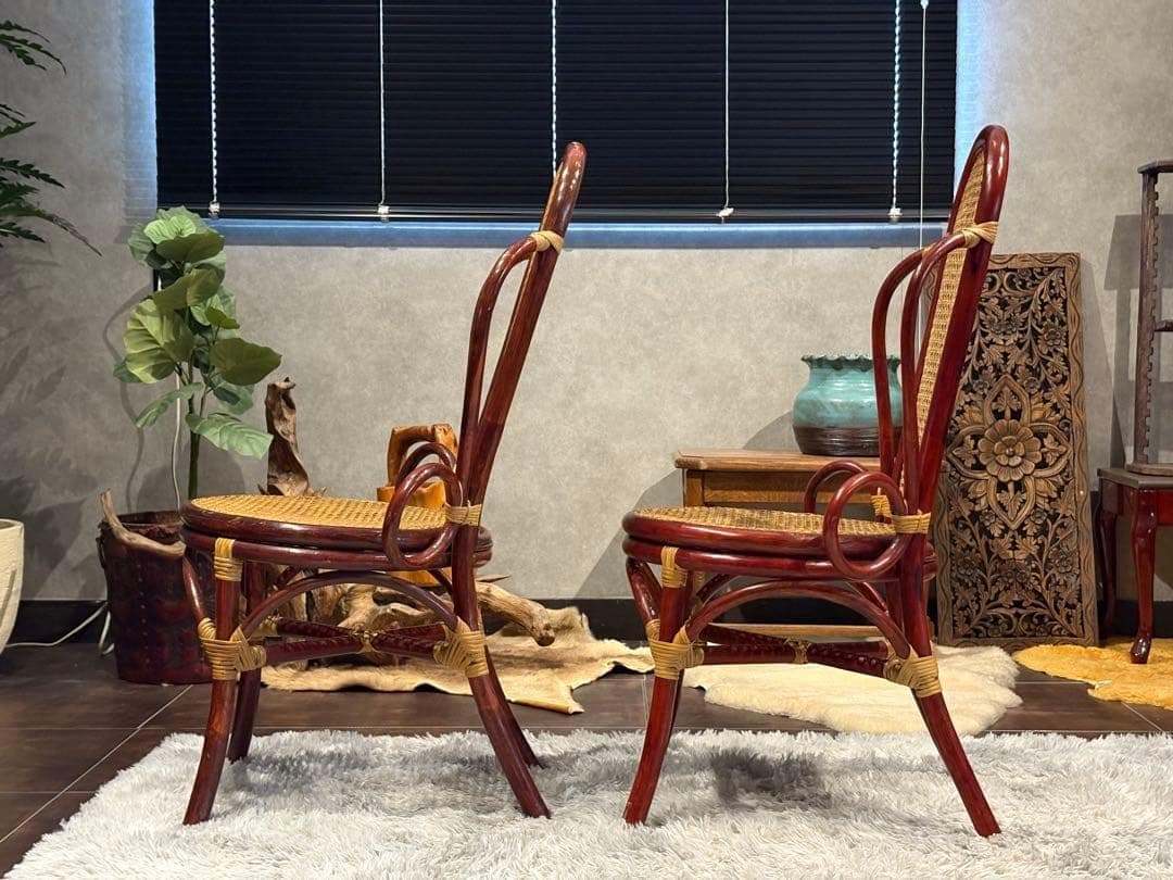 ヴィンテージ　ラタン　籐　ハイバックチェア　カゴメ編み　クラシック　2脚　RZ