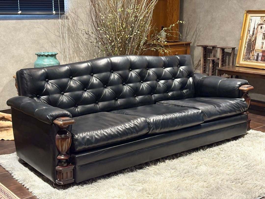 karimoku カリモク　3人掛けソファ　3Pソファ　ボタンダウン　本革　IZ