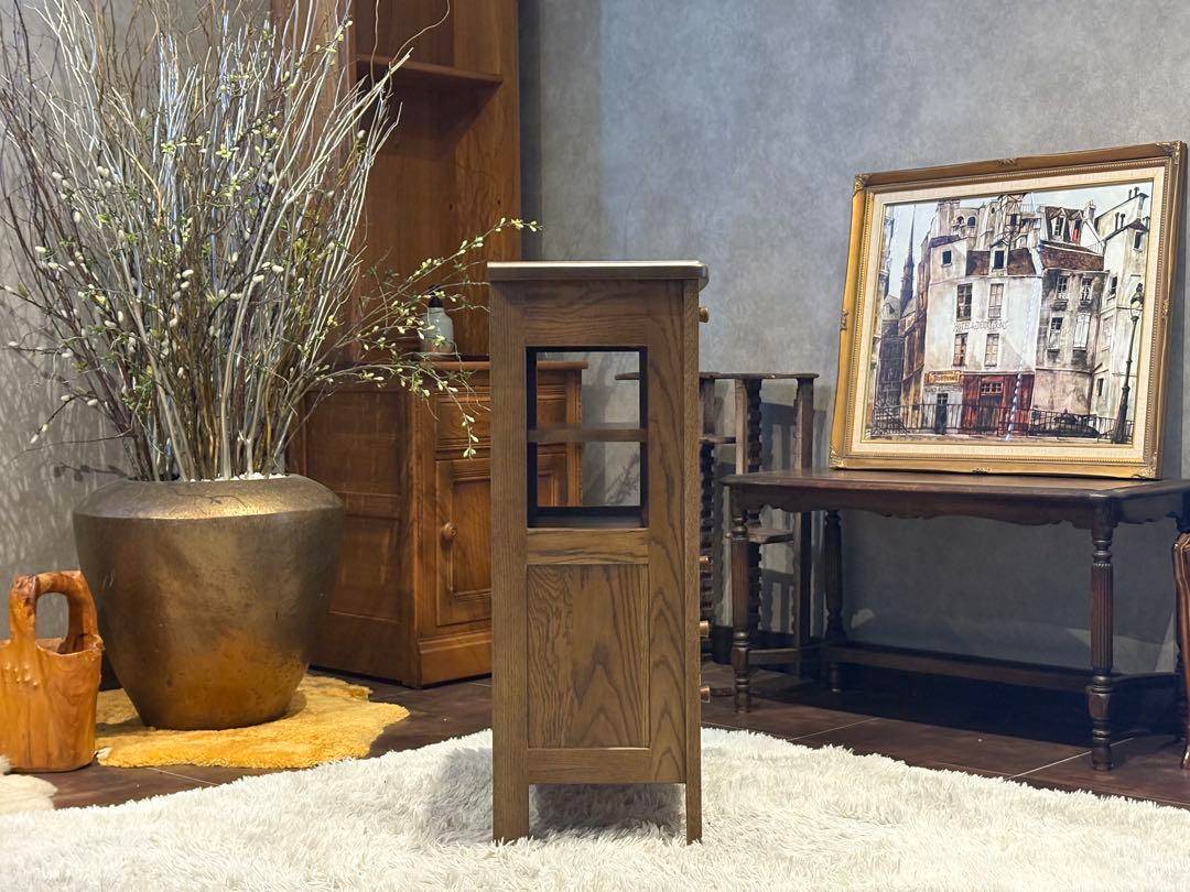 起立木工　キャビネット　電話台　収納　引き出し　ビンテージ　無垢材　IZ