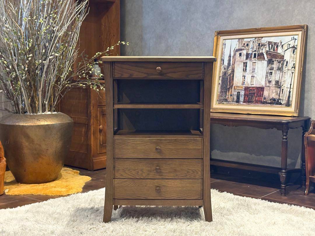 起立木工　キャビネット　電話台　収納　引き出し　ビンテージ　無垢材　IZ