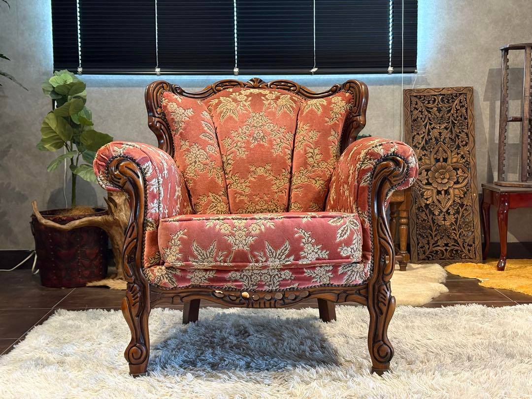 イタリア　アンティーク　ロココ　クラシック　鋲打　リベット　猫脚　金華山織　KG