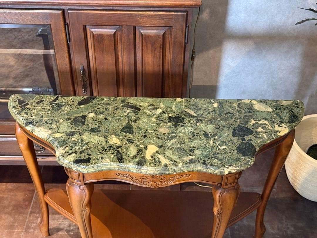 大理石　コンソール　ワイドテーブル　猫脚　クラシック　木彫　ヨーロピアン　nG