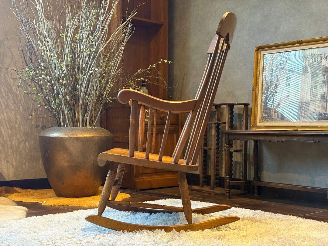 ②飛騨産業 キツツキマーク ロッキングチェア ダイニングチェア ビンテージ nG