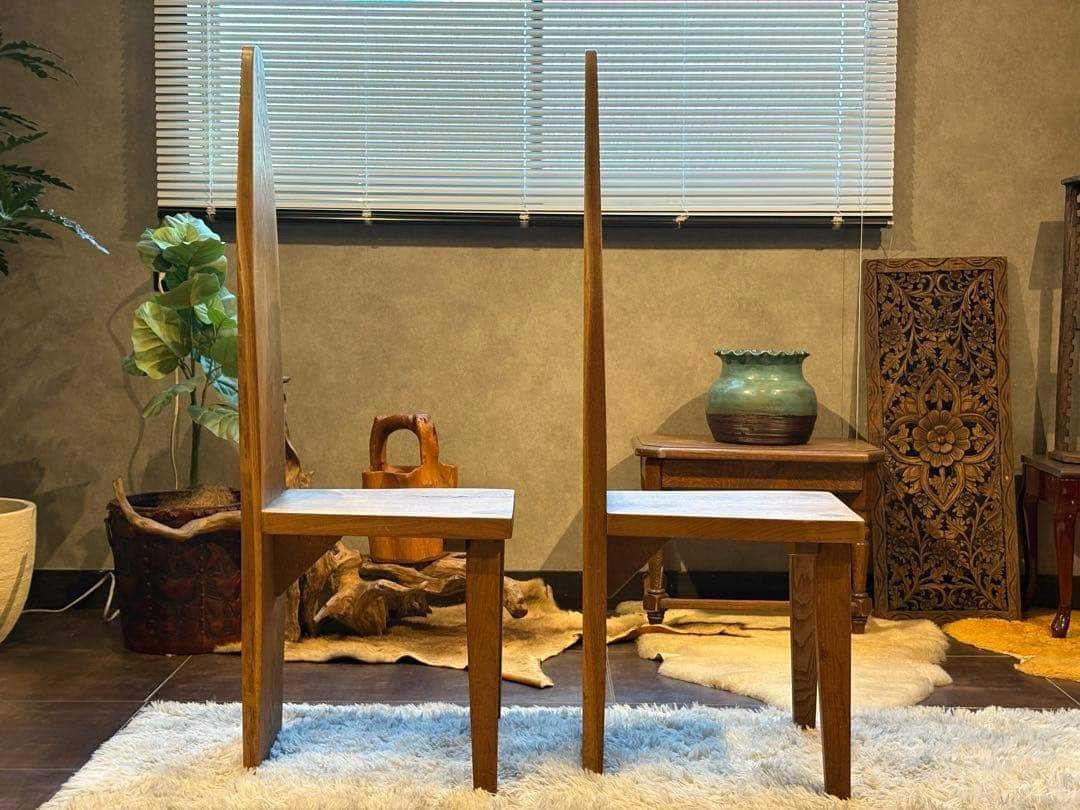 ① 希少　レトロ　無垢材　ヴィンテージ　カフェ　店舗什器　ハイバックチェア　nY