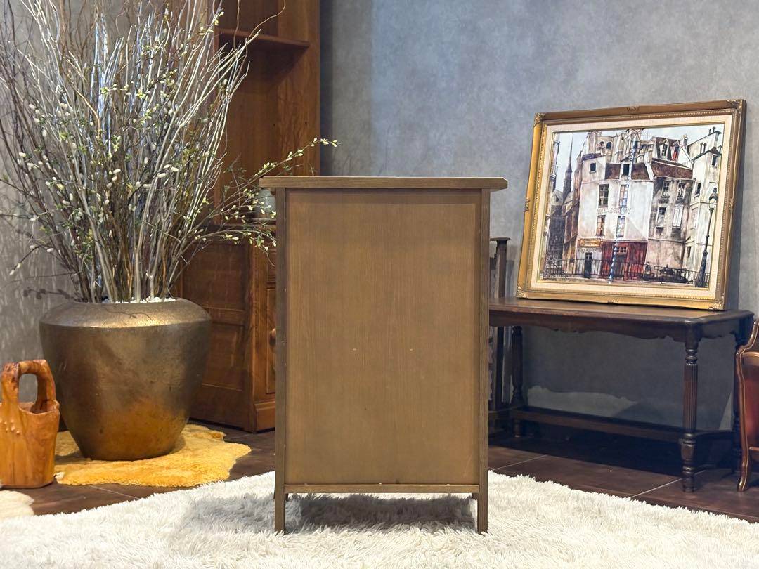 起立木工　キャビネット　電話台　収納　引き出し　ビンテージ　無垢材　IZ