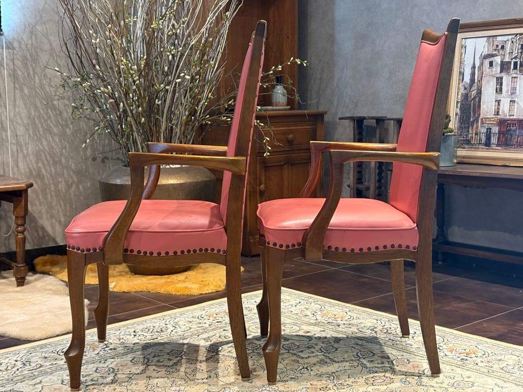 ✦マルニ木工✦ アームチェア 昭和レトロ レザー調 鋲打ち クラシックチェア ✦マルニ木工✦ アームチェア 昭和レトロ レザー調 鋲打ち クラシック