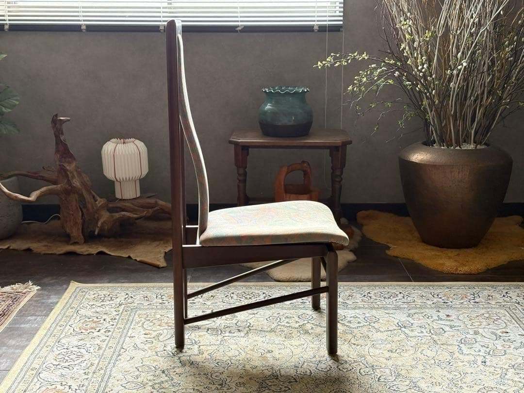 オールドカリモク　カリモク　Karimoku　ハイバックチェア　総柄　レトロ家具