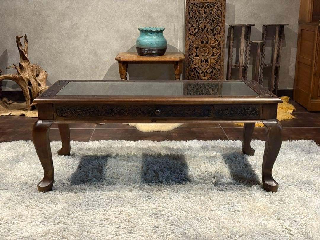 アジアン　クラシック　ヴィンテージ　猫脚　センターテーブル　引き出し付　YZ