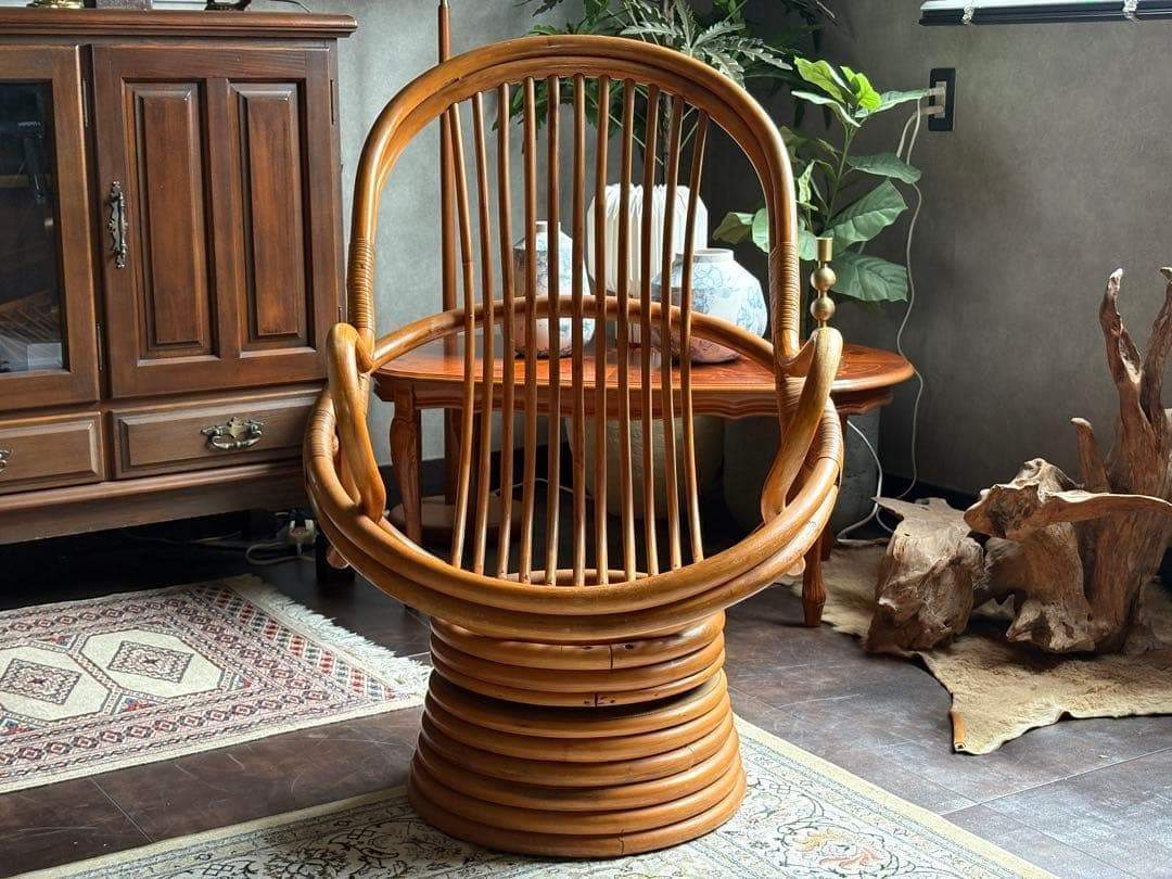 ラタンチェア　回転チェア　アジアン　リゾート家具　藤家具　ラウンジチェア　G