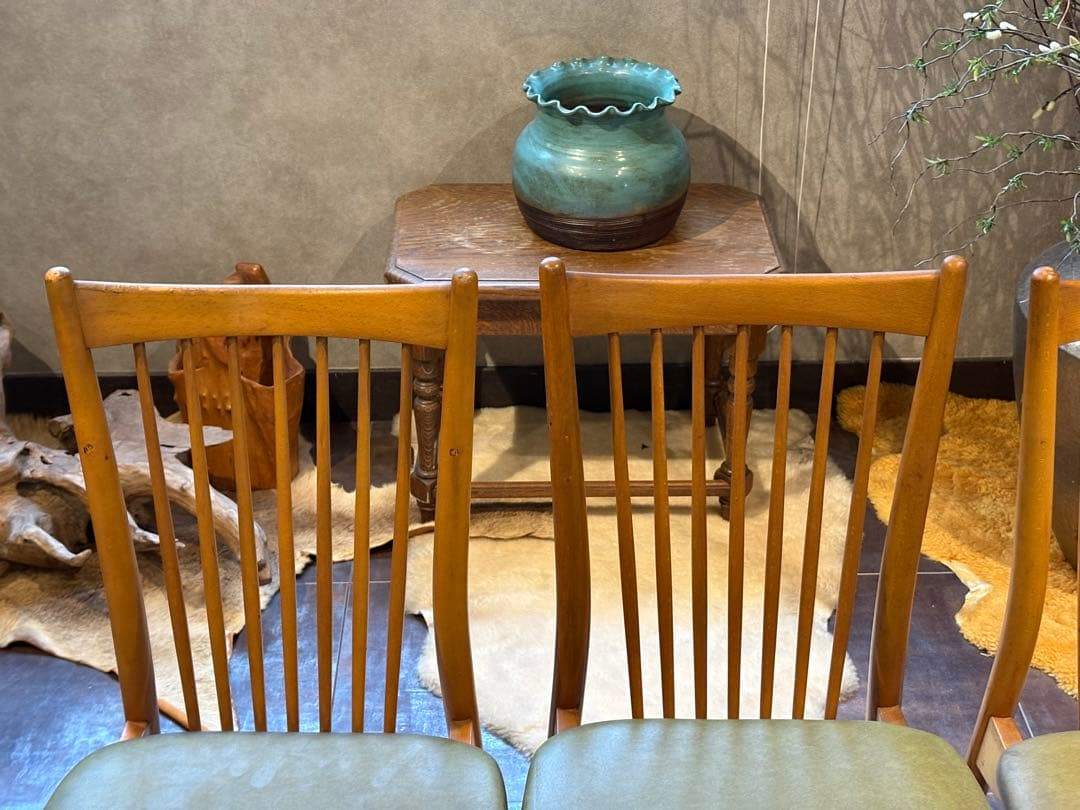 レトロ　飛騨産業 キツツキマーク ビンテージ　スポークチェア　4脚セット　Sn