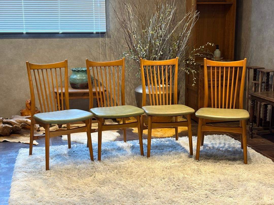 レトロ　飛騨産業 キツツキマーク ビンテージ　スポークチェア　4脚セット　Sn