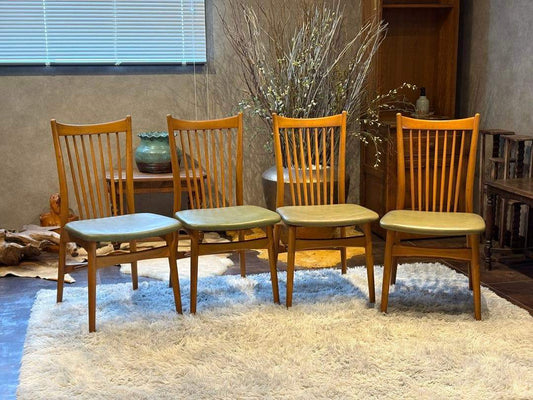 レトロ　飛騨産業 キツツキマーク ビンテージ　スポークチェア　4脚セット　Sn