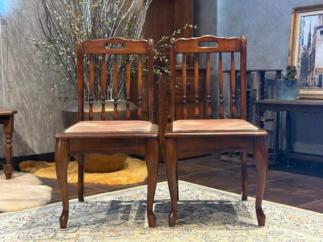 ①光製作所 ダイニングチェア リビングチェア 猫脚 アンティーク ビンテージ R