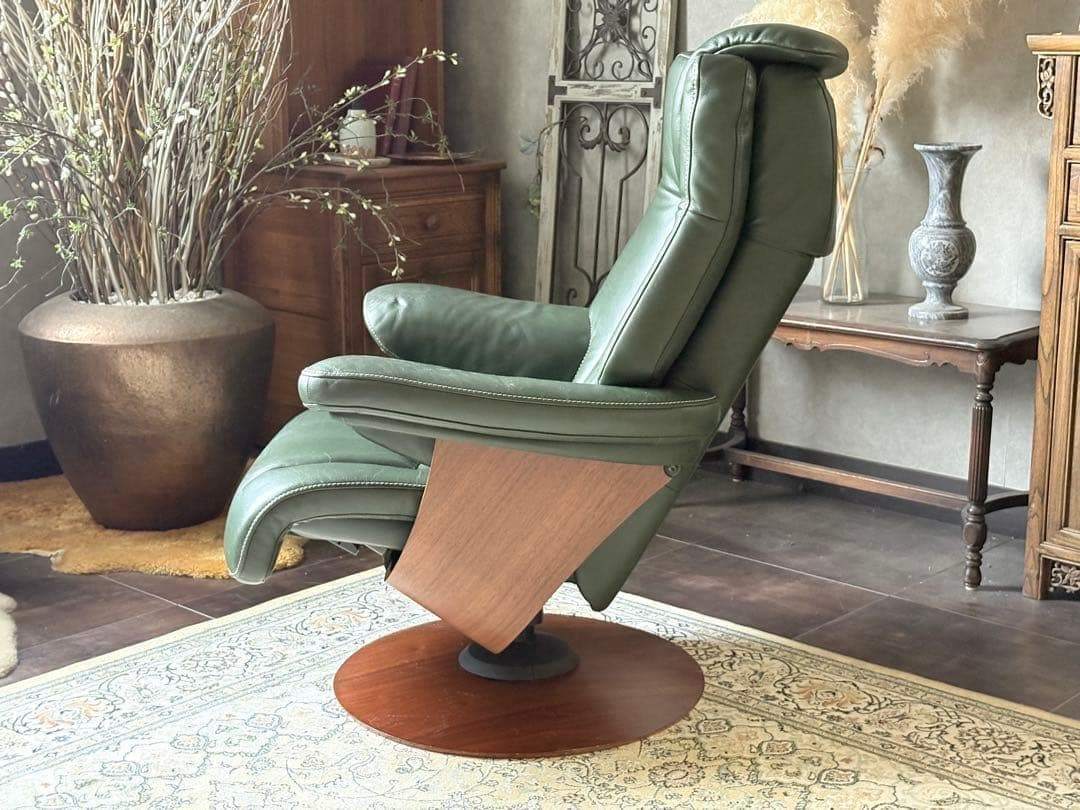 カリモク　ザ　ファースト　パーソナルソファ　グリーンレザー　本革　nR