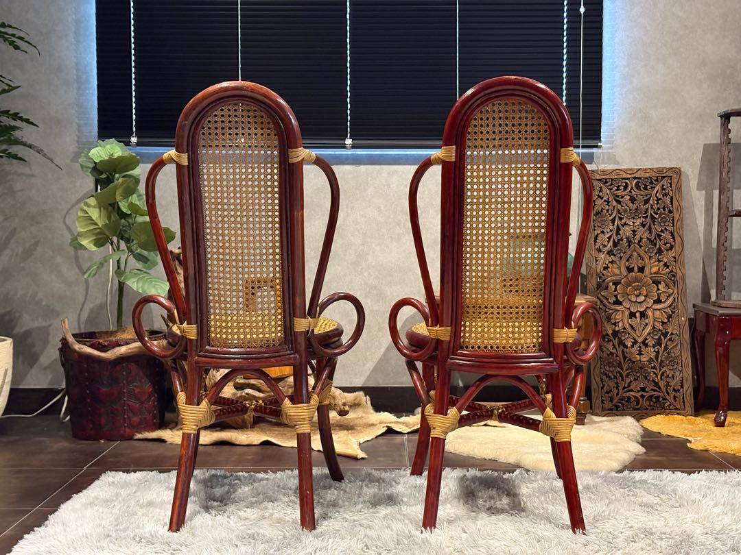 ヴィンテージ　ラタン　籐　ハイバックチェア　カゴメ編み　クラシック　2脚　RZ