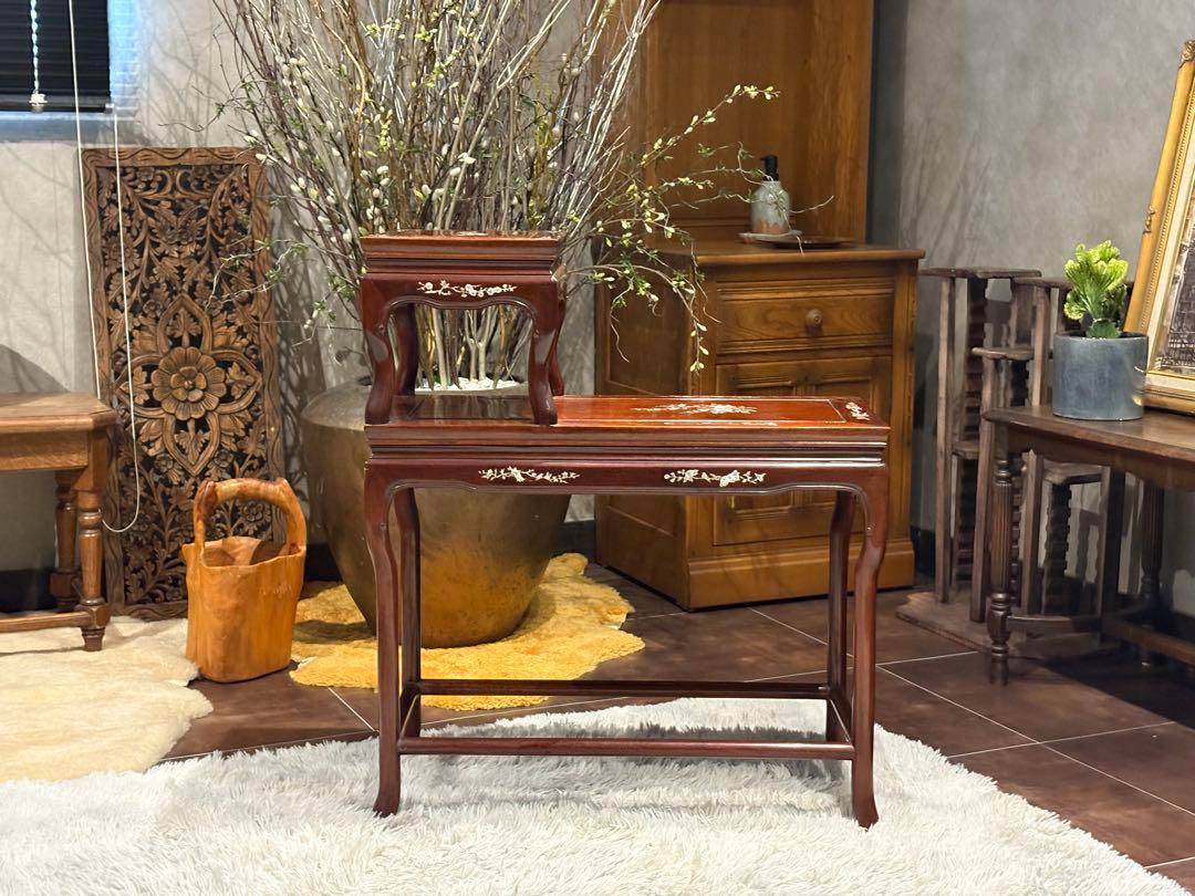 希少　螺鈿細工　螺鈿家具　サイドテーブル　古美術　アンティーク　SZ