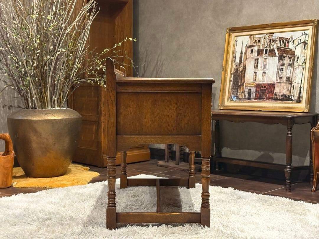 希少　英国　イギリス　テレフォンベンチ　ベンチ　オーク材　アンティーク SH