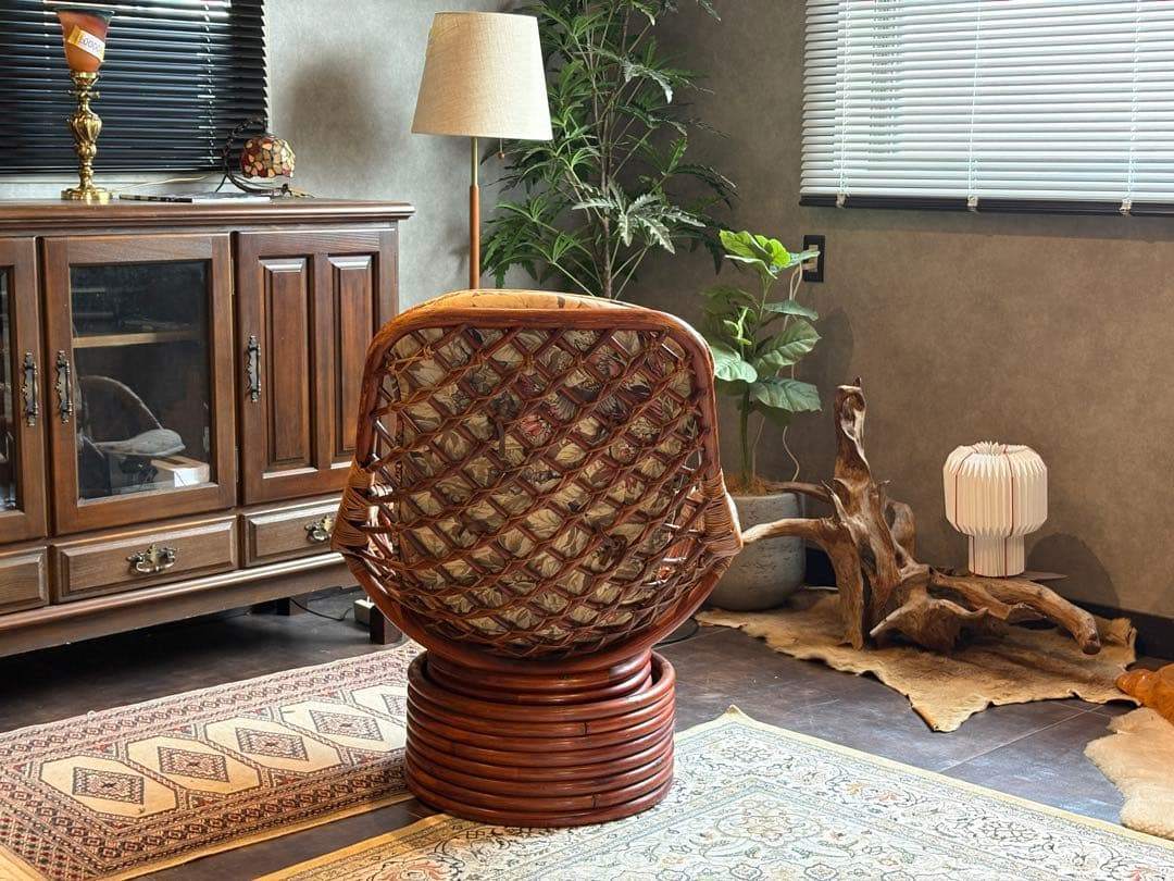 KOIZUMI ラタン回転チェア　リゾートチェア　籐　ソファ　レトロ家具　IG