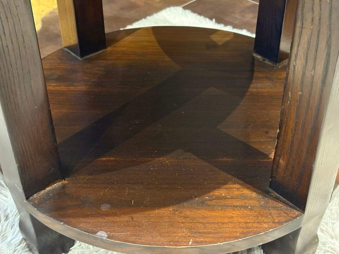 無垢材　アンティーク　コンソール　円形　サイドテーブル　ナイトテーブル　SG